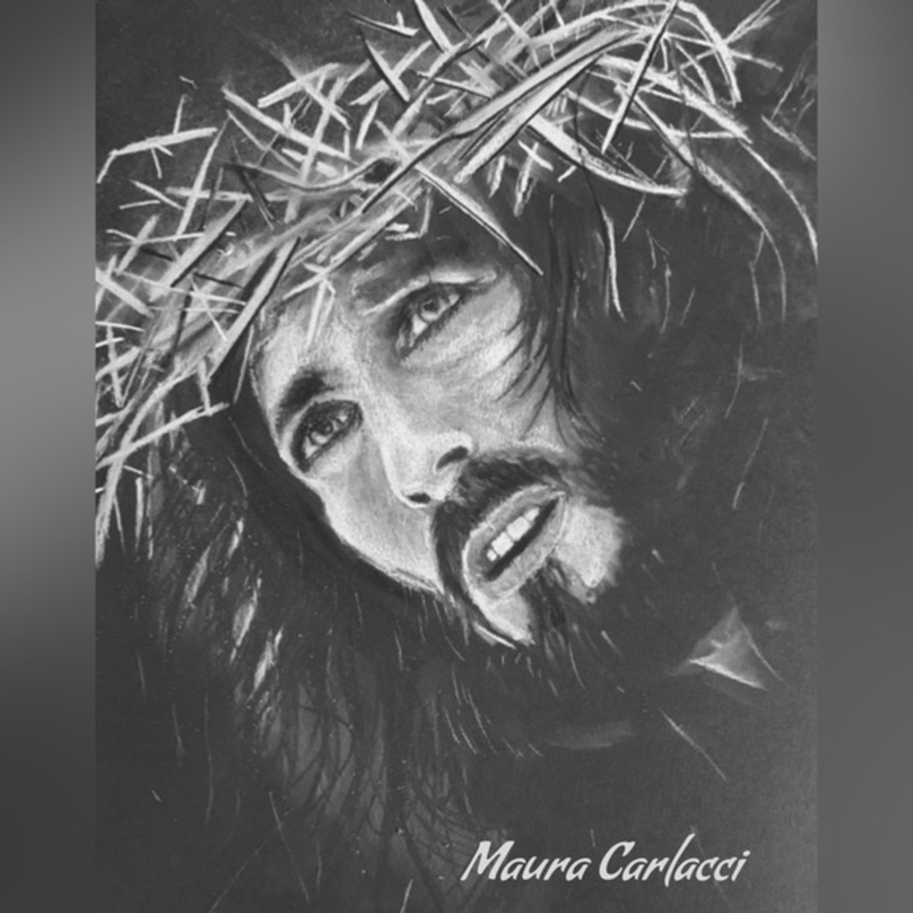 Hand Sketched Print of Jesus of Nazareth - white pencil on Strathmore  paper